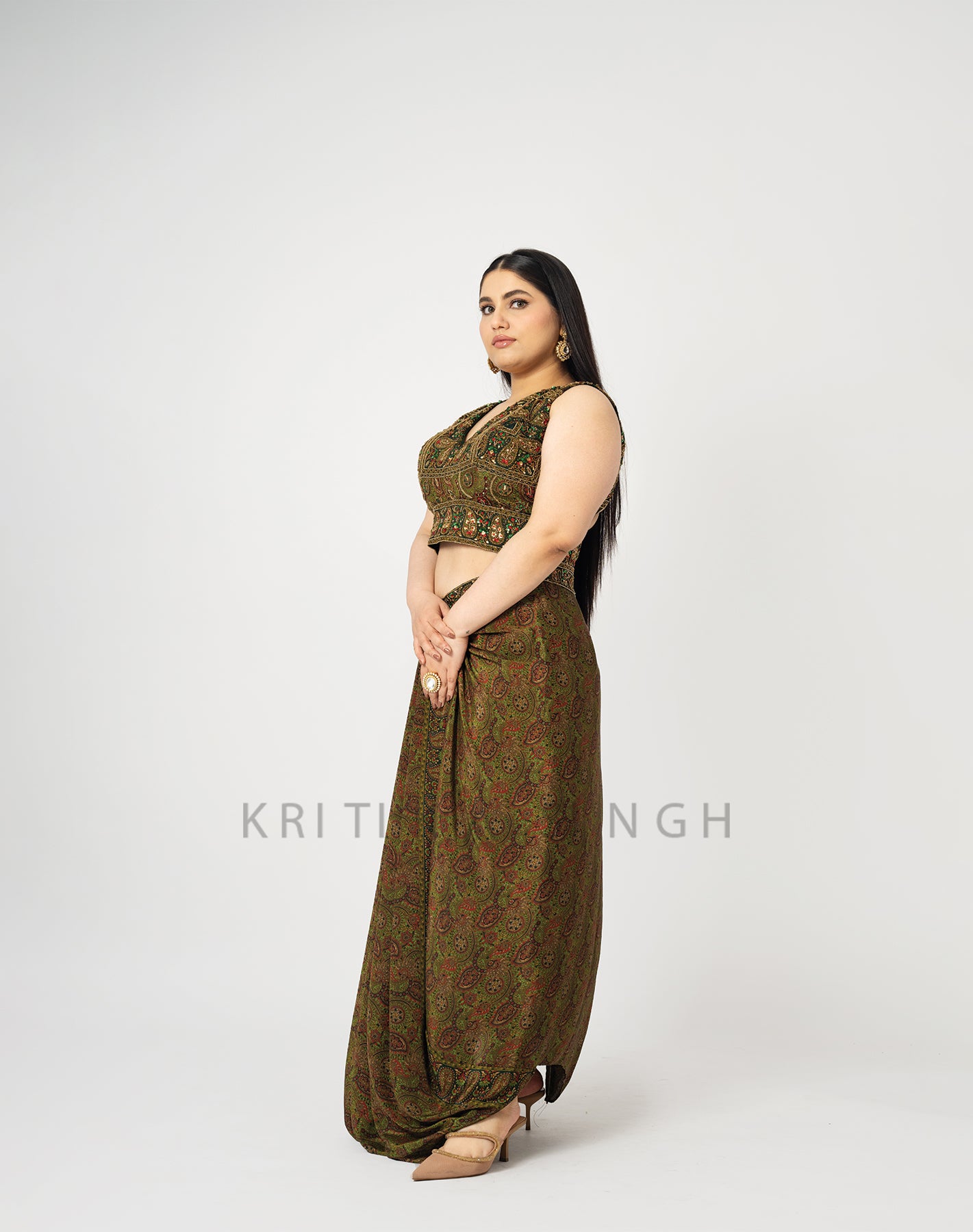 Gulnaaz Green Hand Embroidered Indo-Western