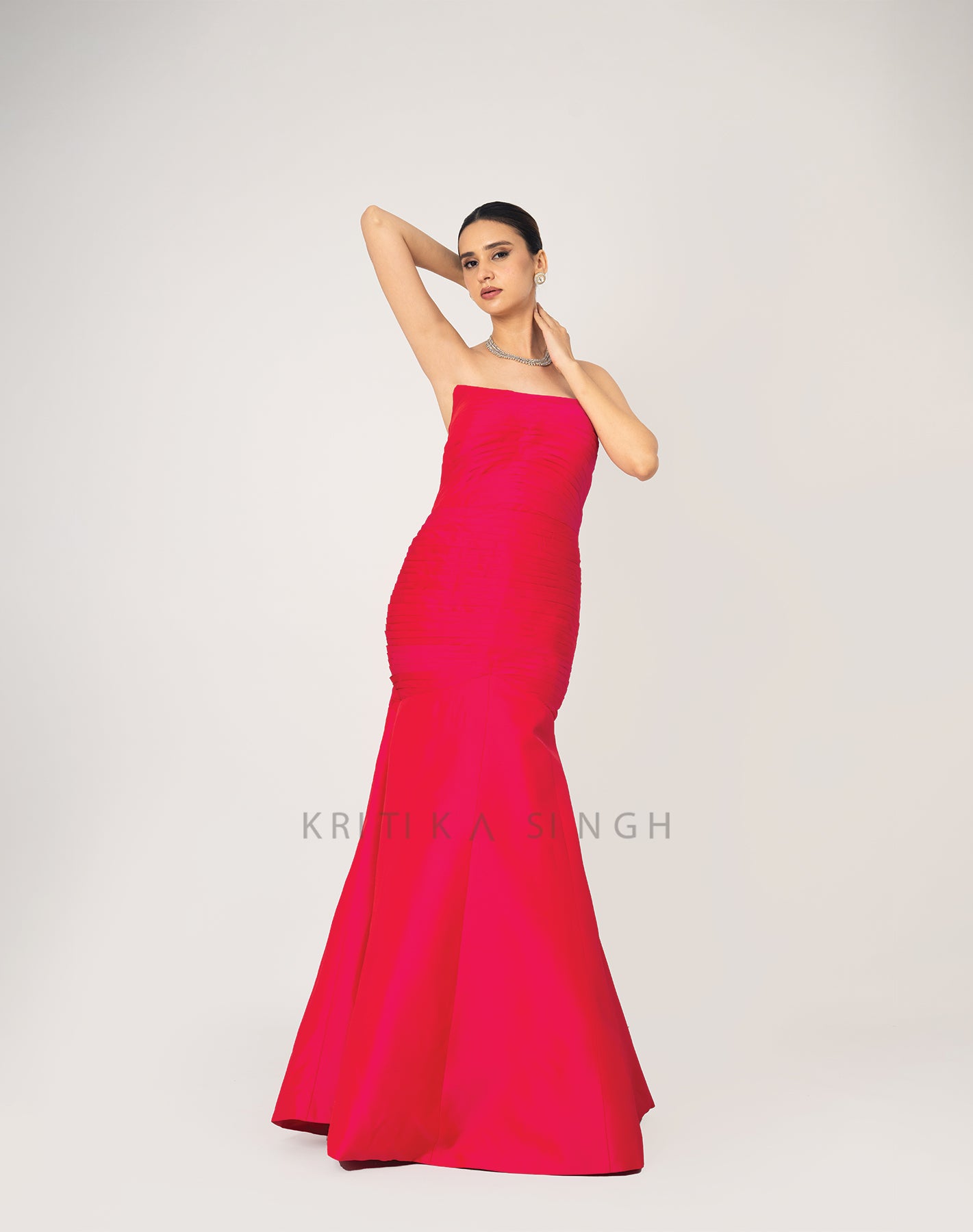 The Pink Mermaid Hot Pink Hand Pleated Fishcut Gown