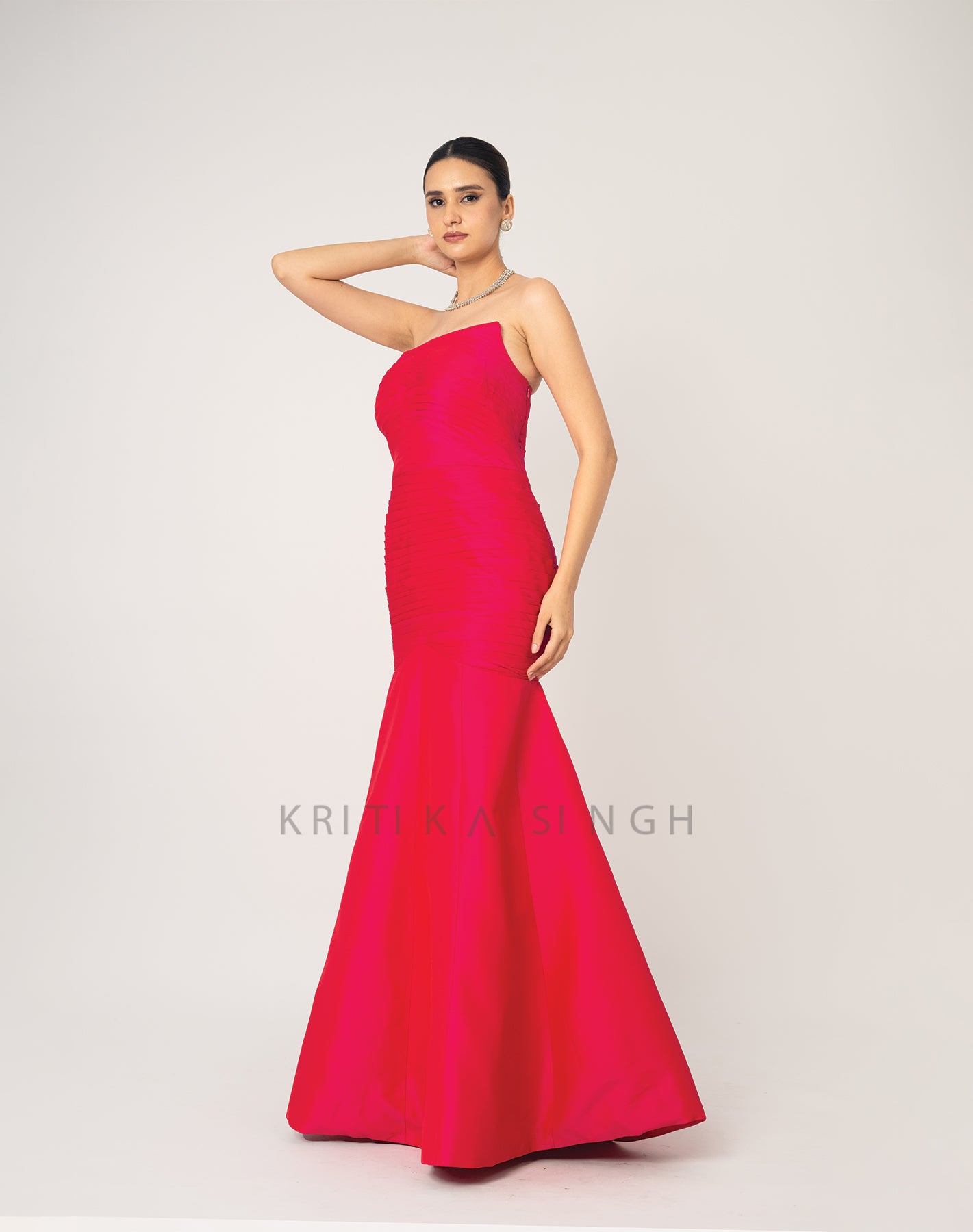 The Pink Mermaid Hot Pink Hand Pleated Fishcut Gown