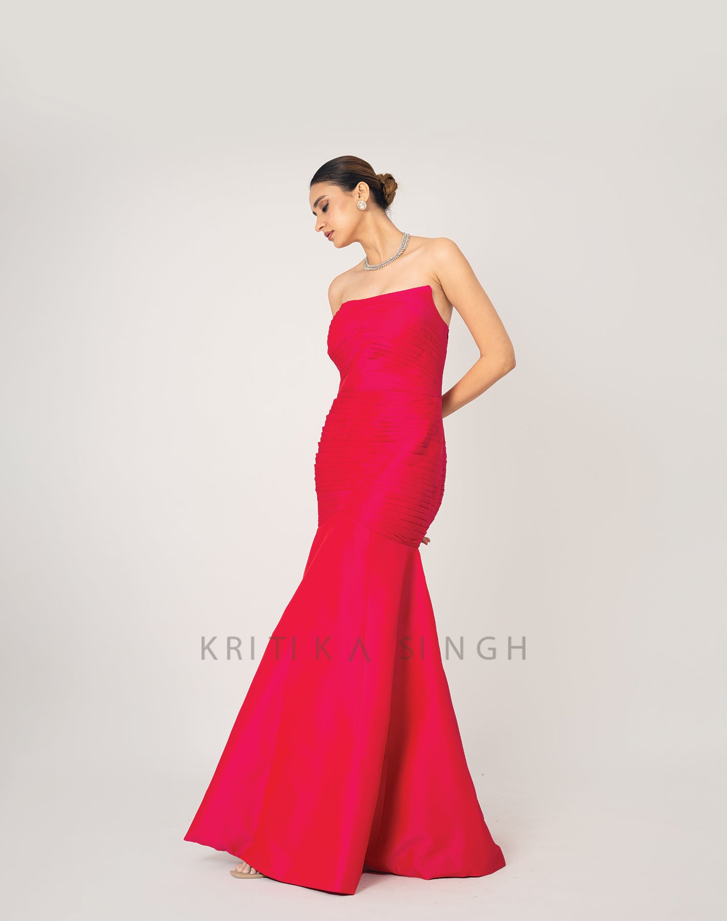 The Pink Mermaid Hot Pink Hand Pleated Fishcut Gown