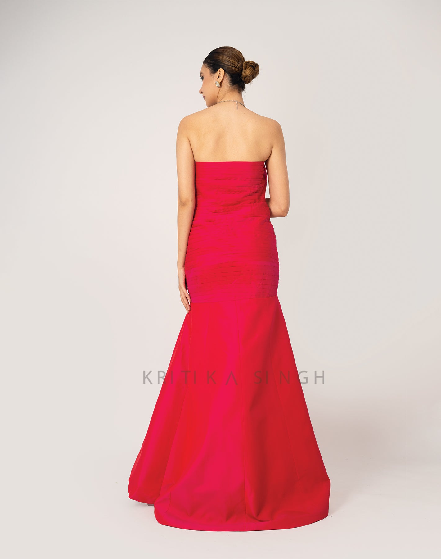 The Pink Mermaid Hot Pink Hand Pleated Fishcut Gown