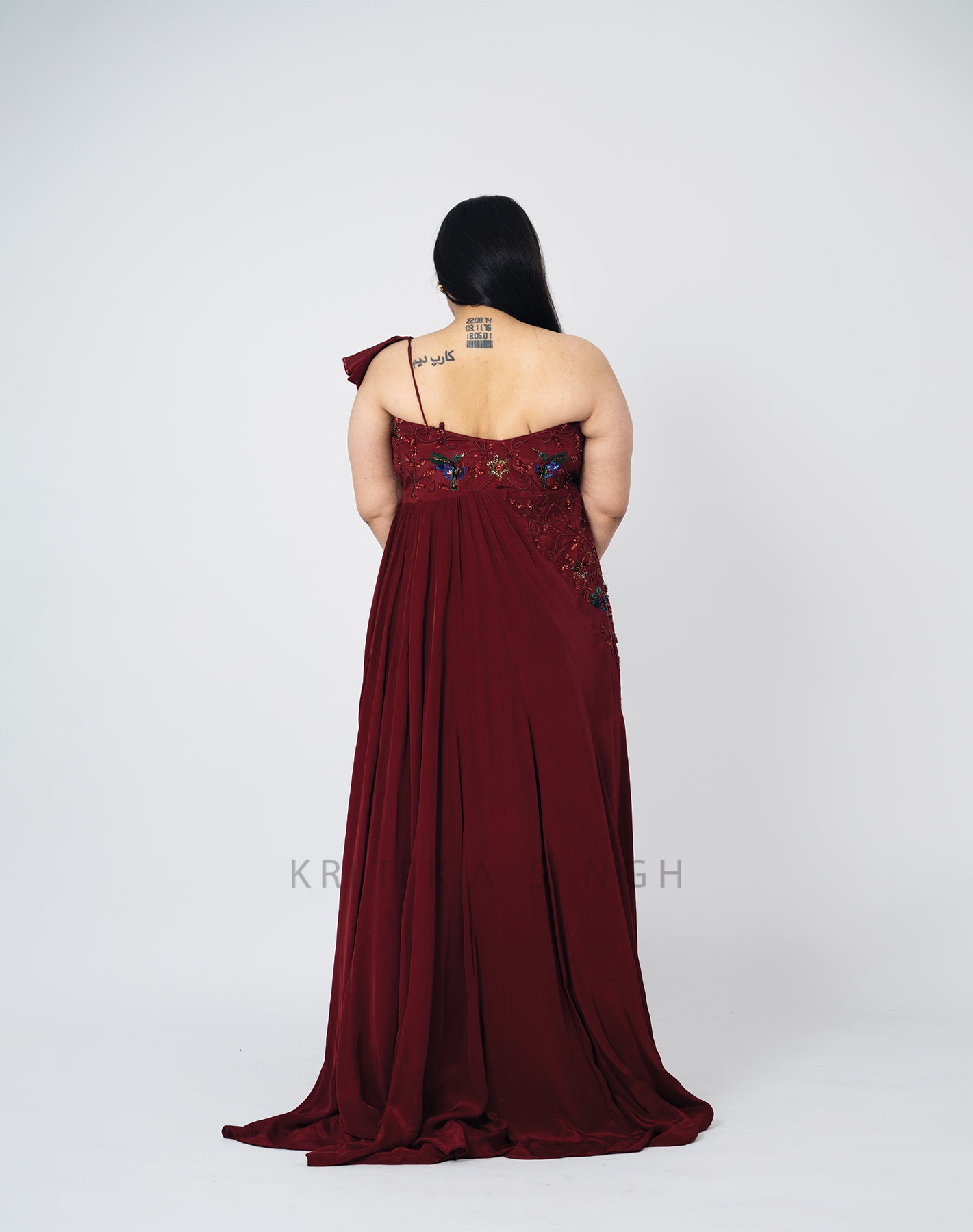 Scarlet Sage Maroon Hand Embroidered  Gown