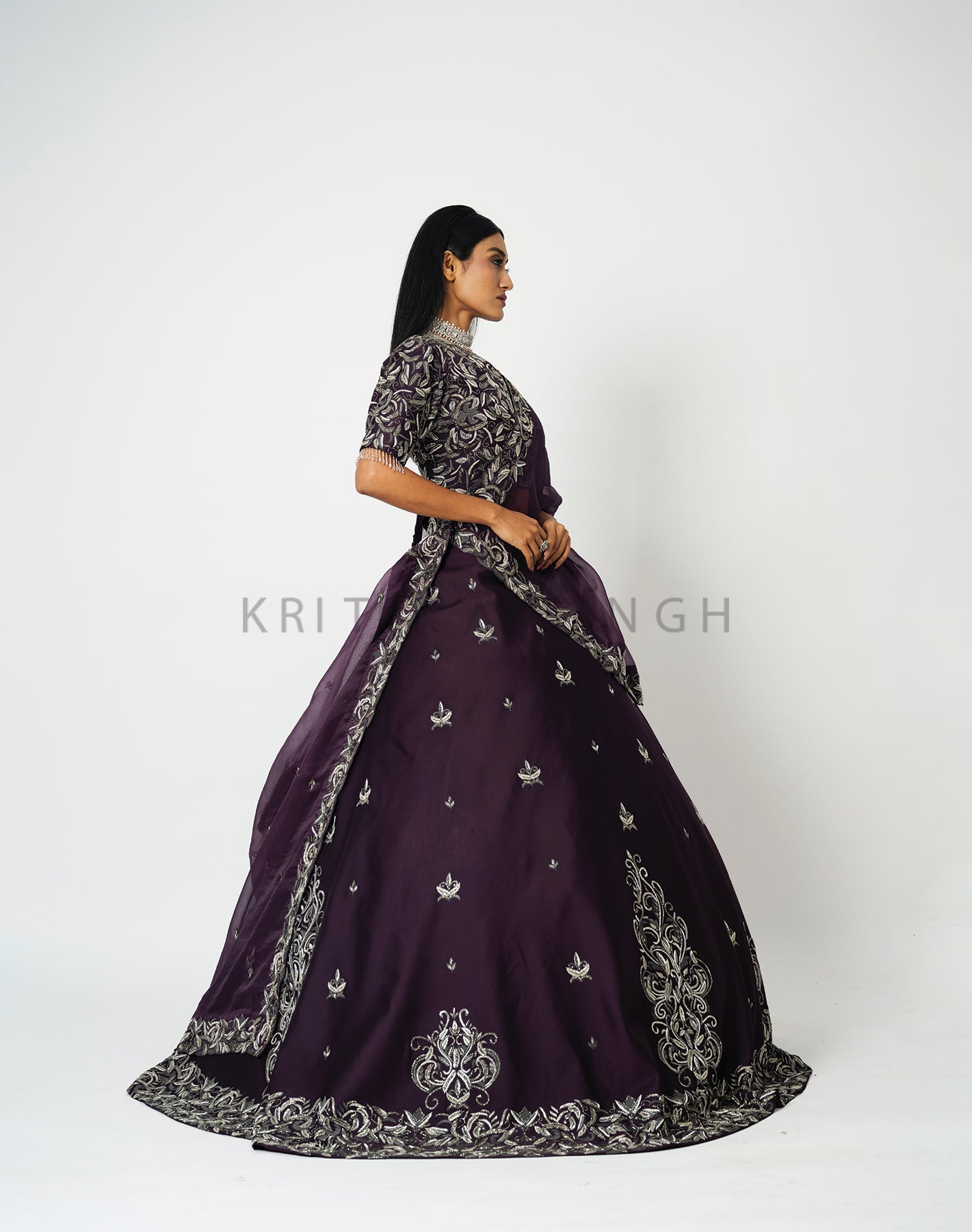 Shahana Metallic Mulberry purple Hand Embroidered  Bridal lehenga Set