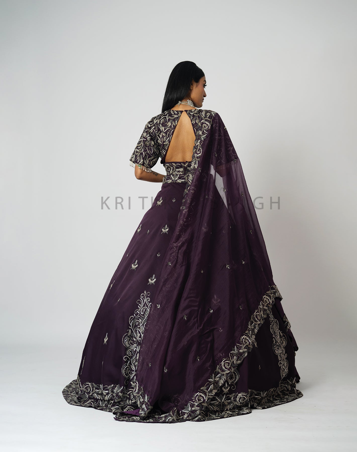 Shahana Metallic Mulberry purple Hand Embroidered  Bridal lehenga Set