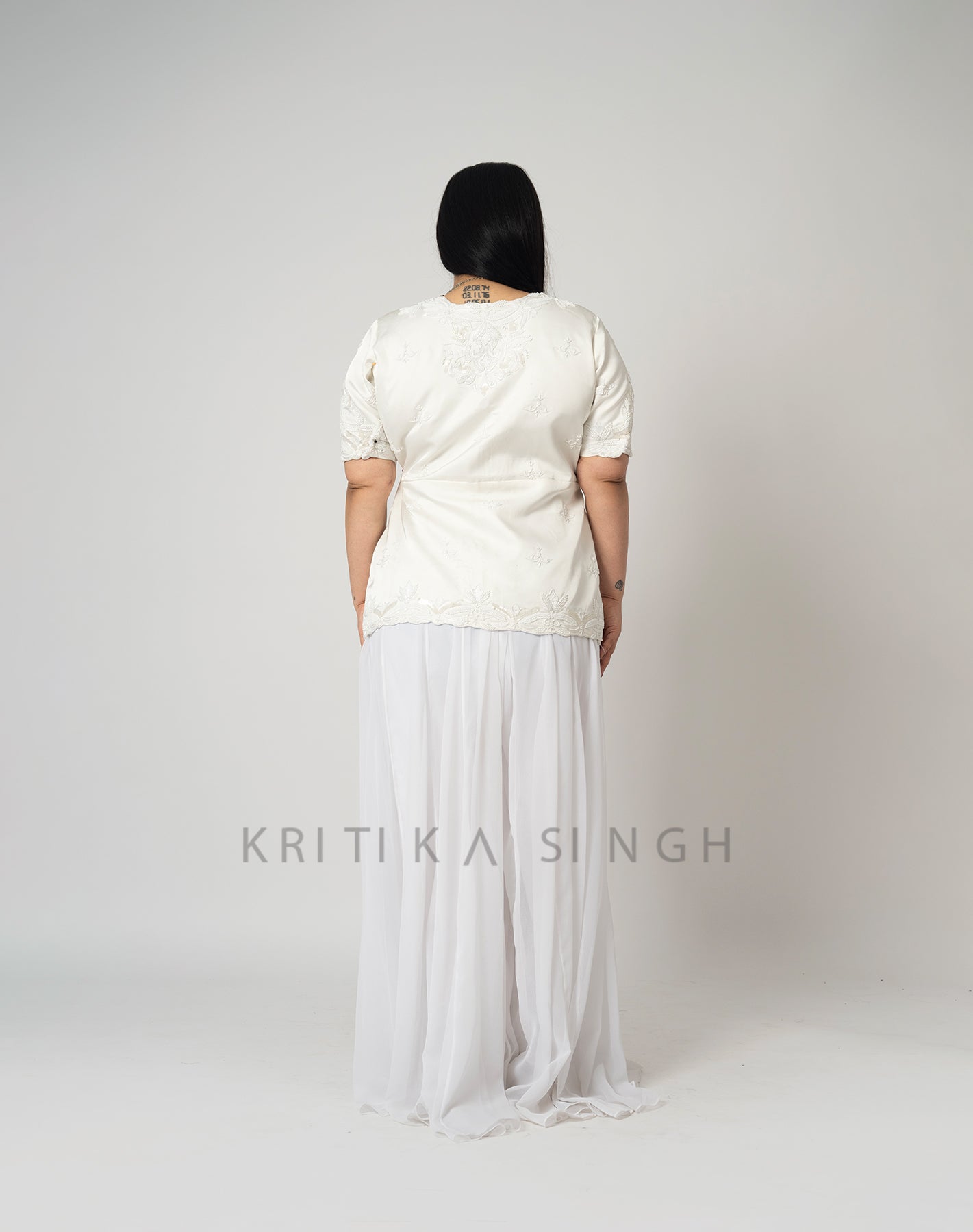 White Dragon White  Hand Embroidered  Indo-Western