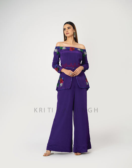 Totally jam Palatinate Purple Hand Embroidered Indo-Western