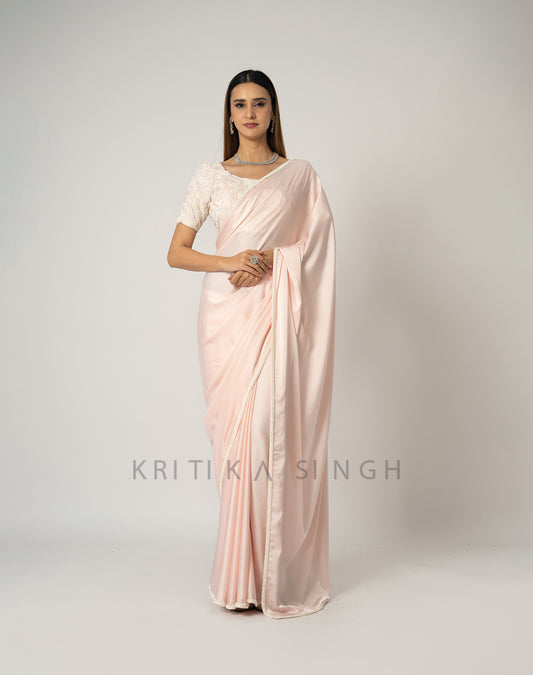 Blooming Peonies Veiled Rose Hand Embroidered Saree