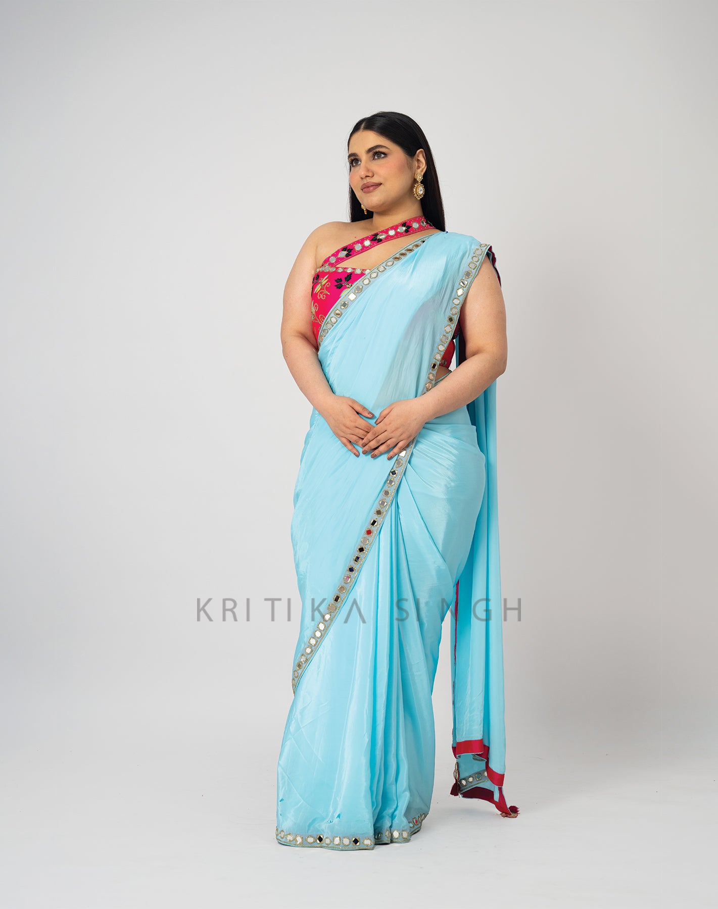 Blue Rose Powder Blue Hand Embroidered Saree