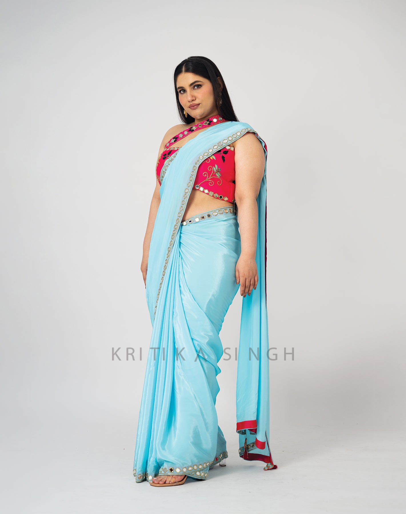 Blue Rose Powder Blue Hand Embroidered Saree