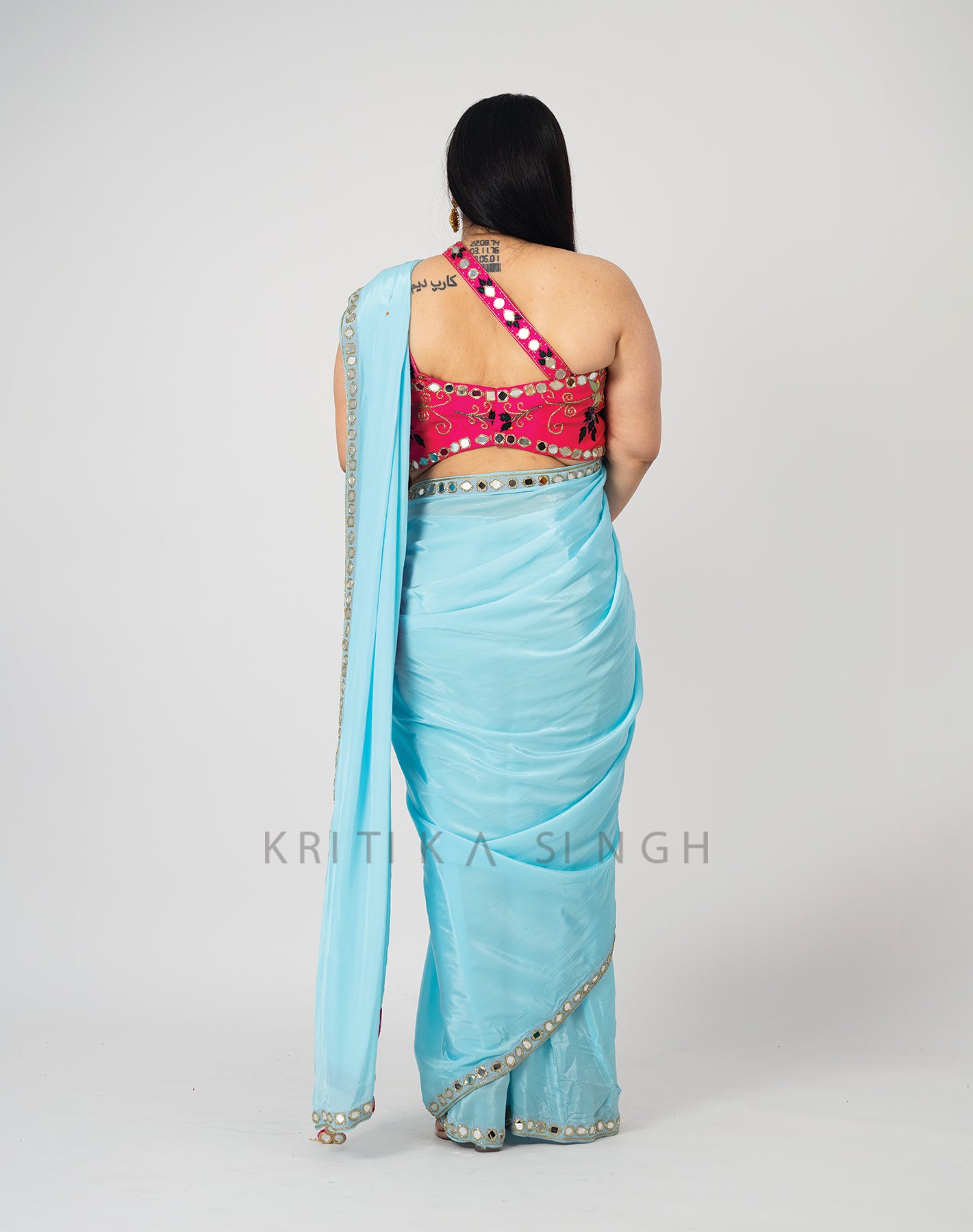 Blue Rose Powder Blue Hand Embroidered Saree