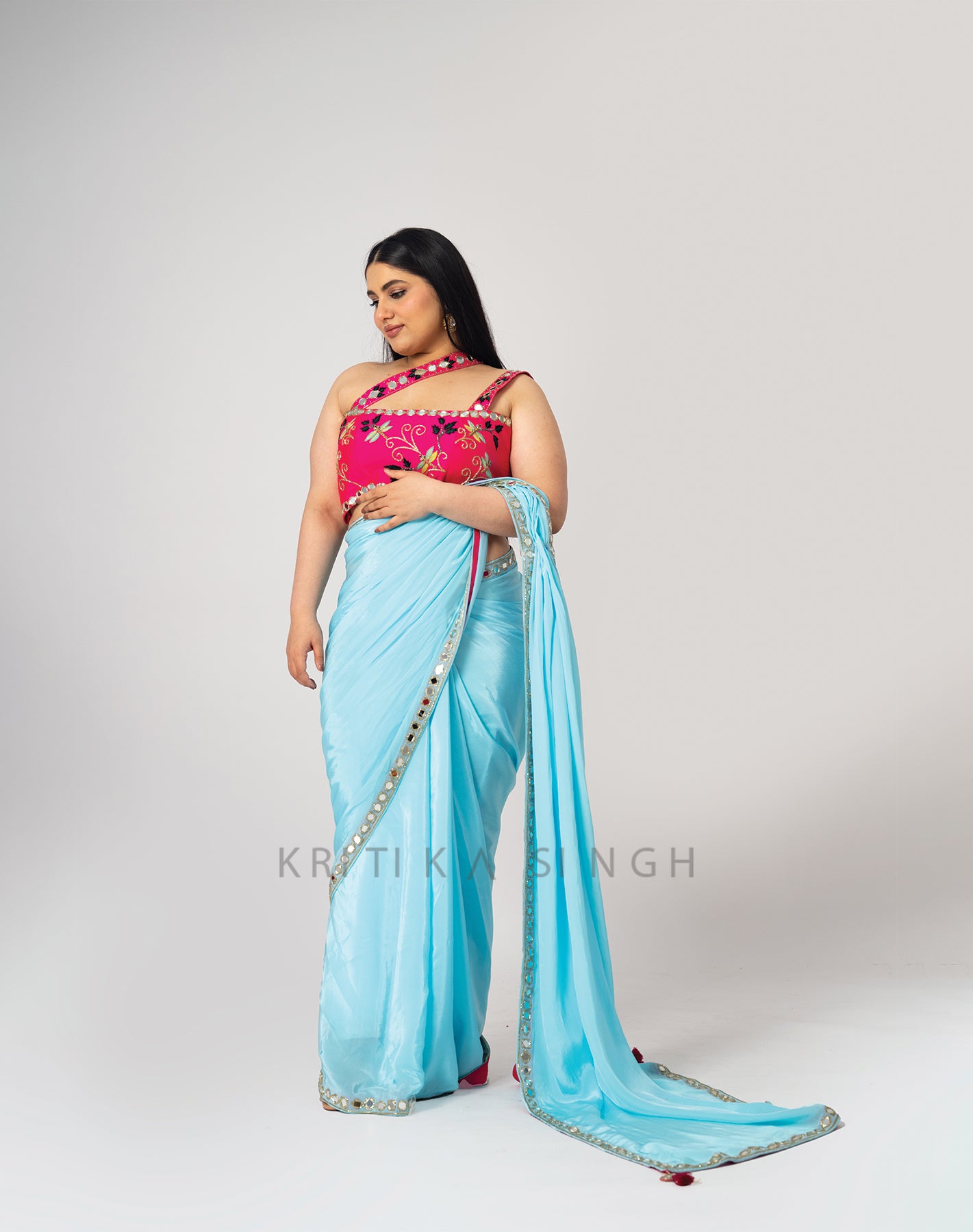 Blue Rose Powder Blue Hand Embroidered Saree