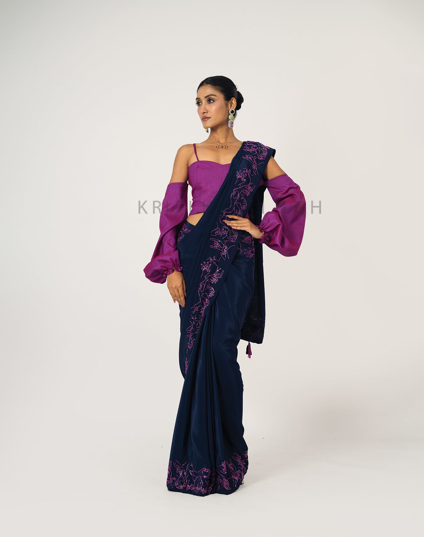 Love Story Navy Blue & Magenta Hand Embroidered Saree