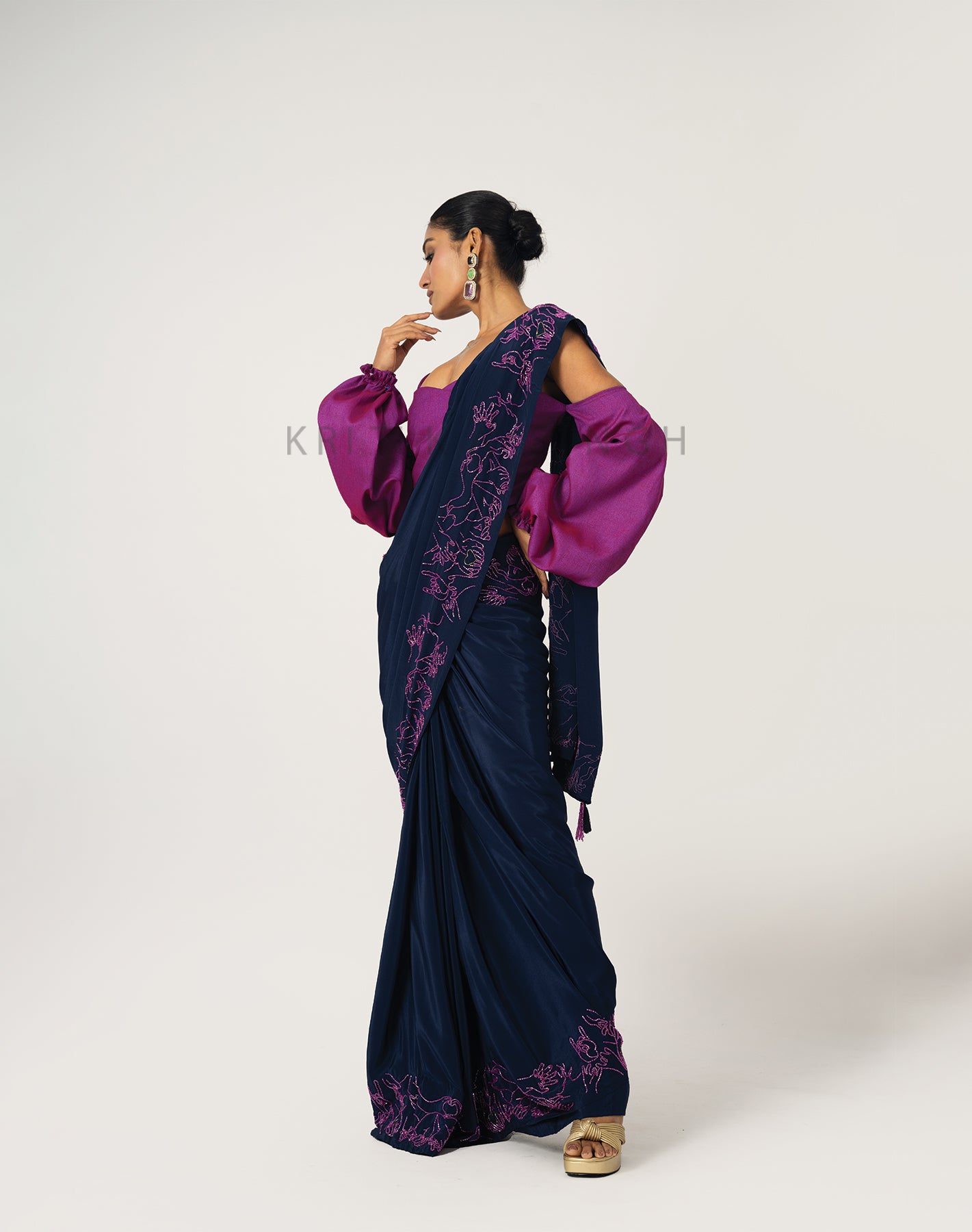 Love Story Navy Blue & Magenta Hand Embroidered Saree