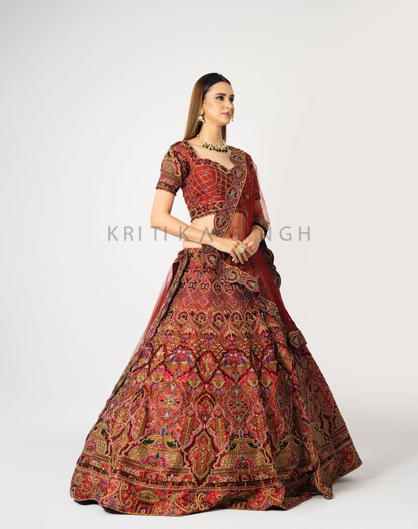 Raqta Red Hand Embroidered Bridal lehenga Set