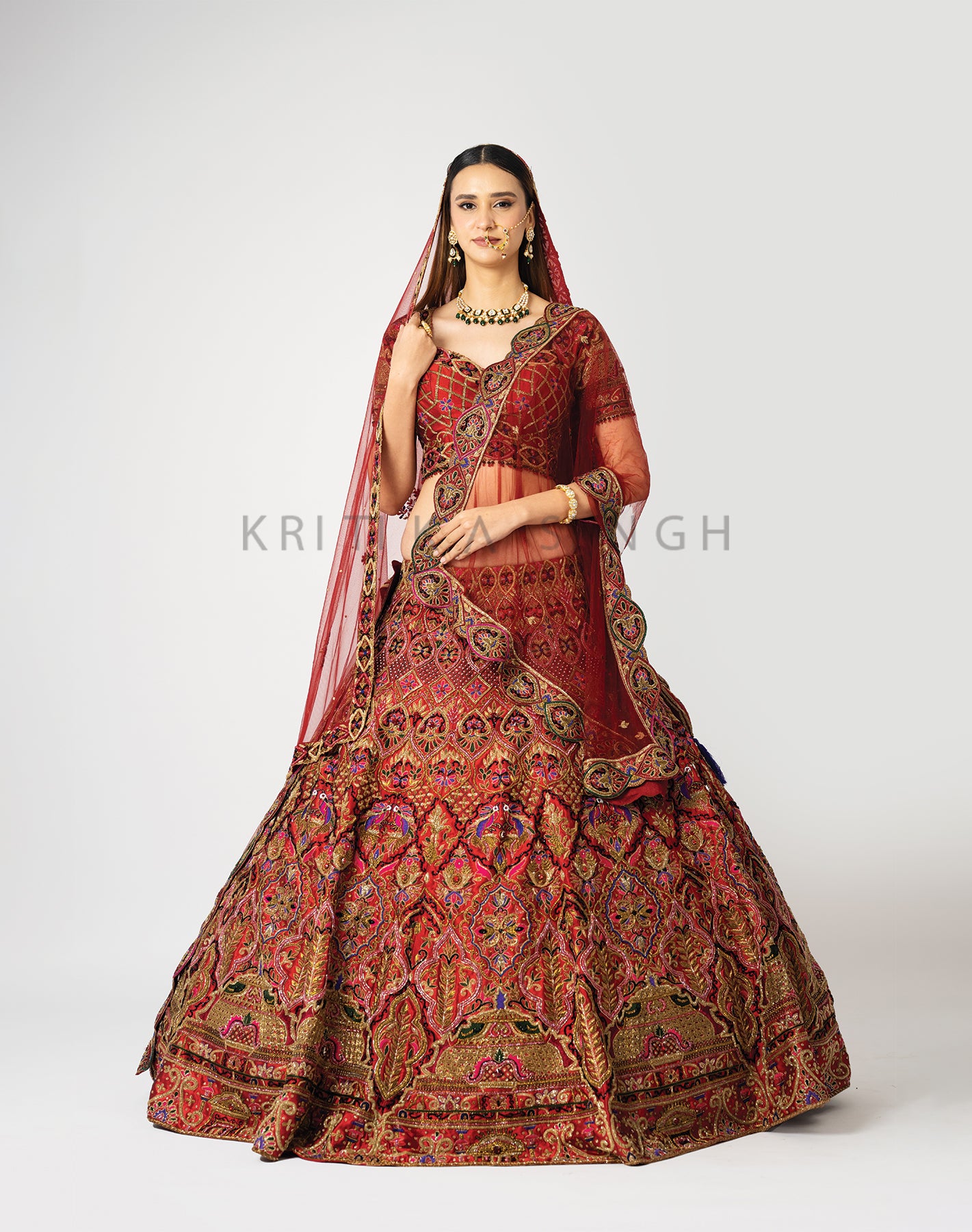 Raqta Red Hand Embroidered Bridal lehenga Set