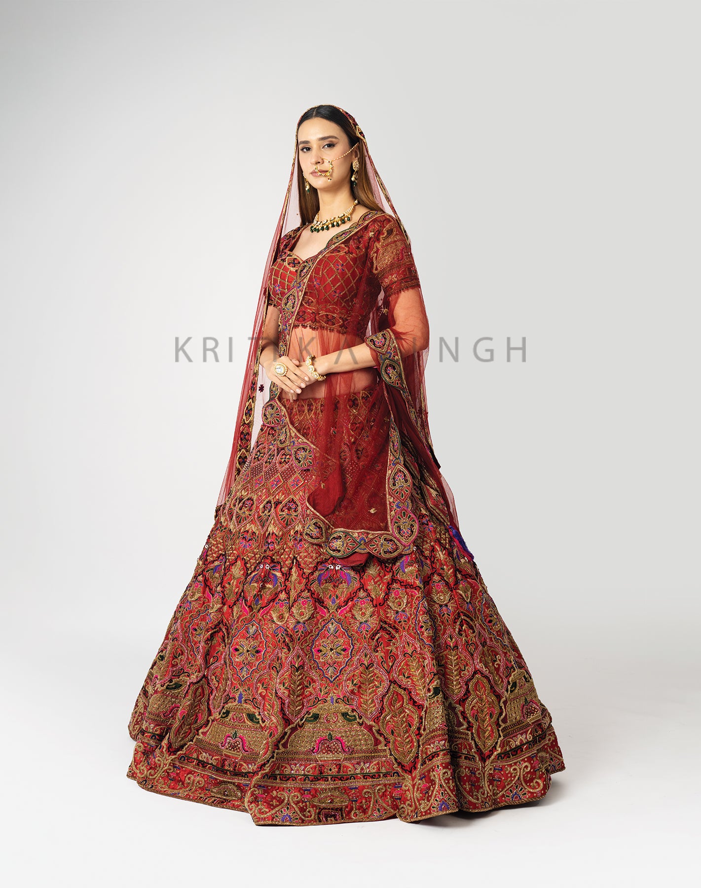 Raqta Red Hand Embroidered Bridal lehenga Set