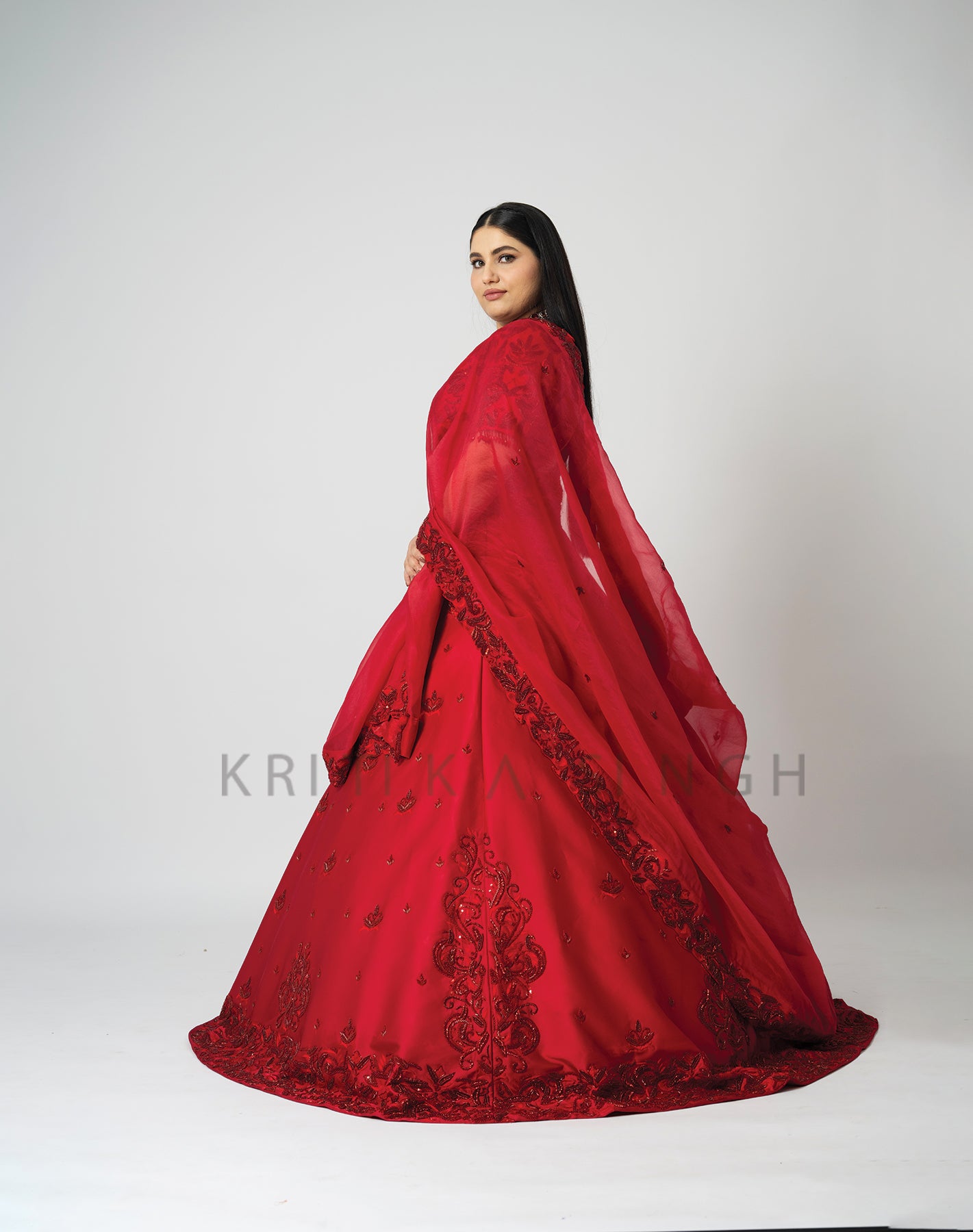 Shahana Tomato Red Hand Embroidered  Bridal lehenga Set