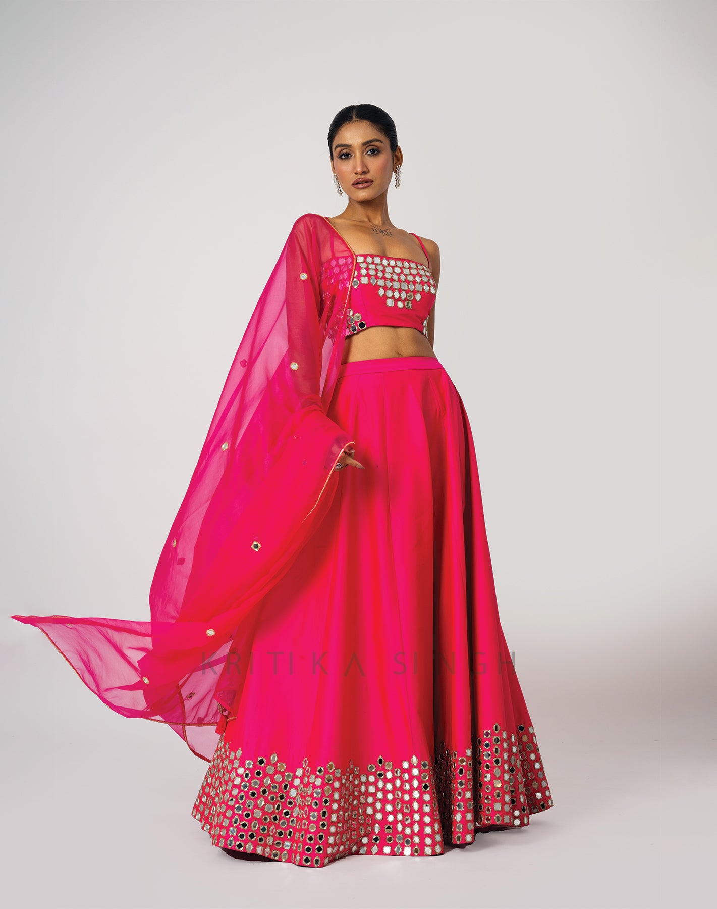 Shiny Seeds Hot Pink Hand Embroidered  Lehenga Set