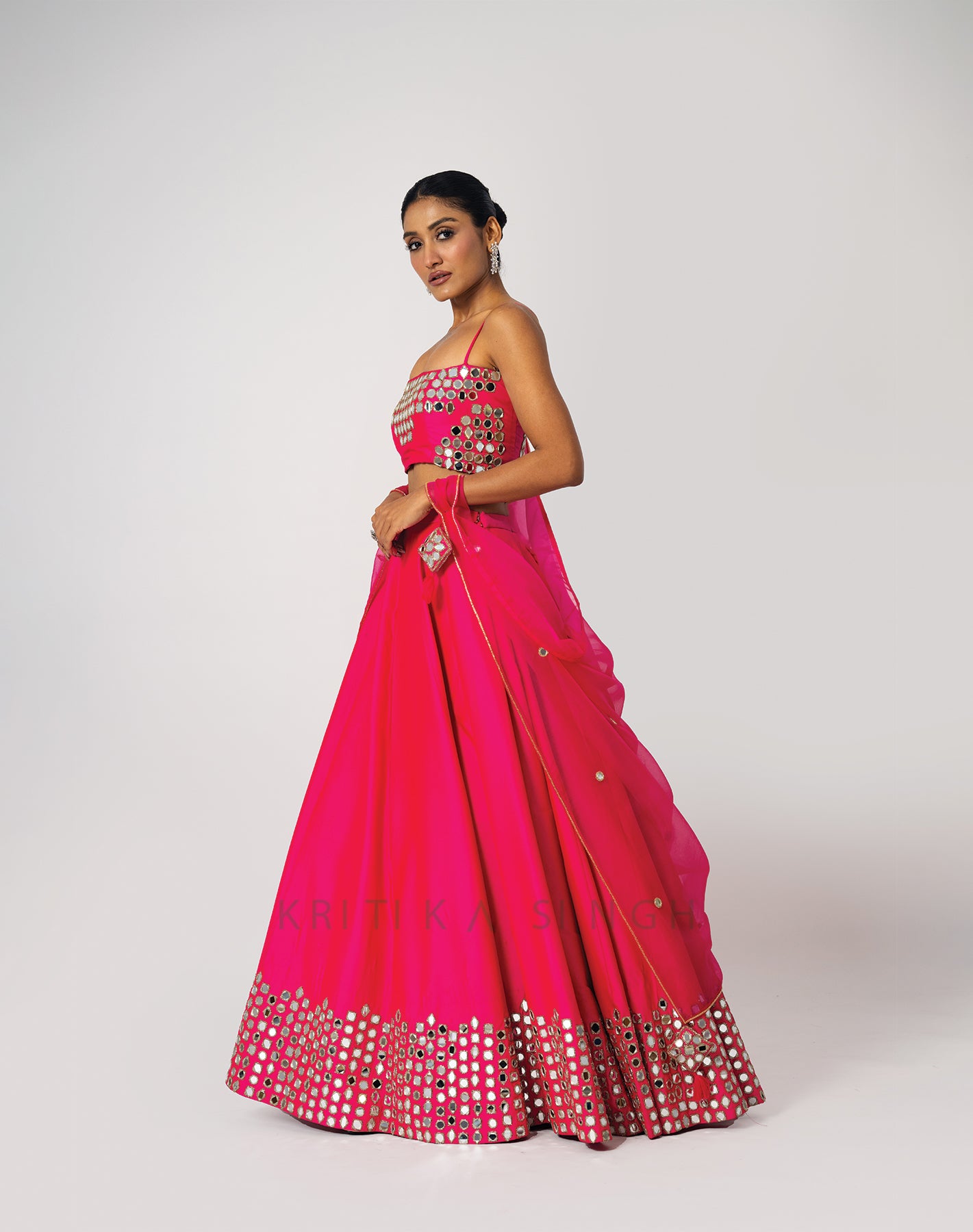 Shiny Seeds Hot Pink Hand Embroidered  Lehenga Set