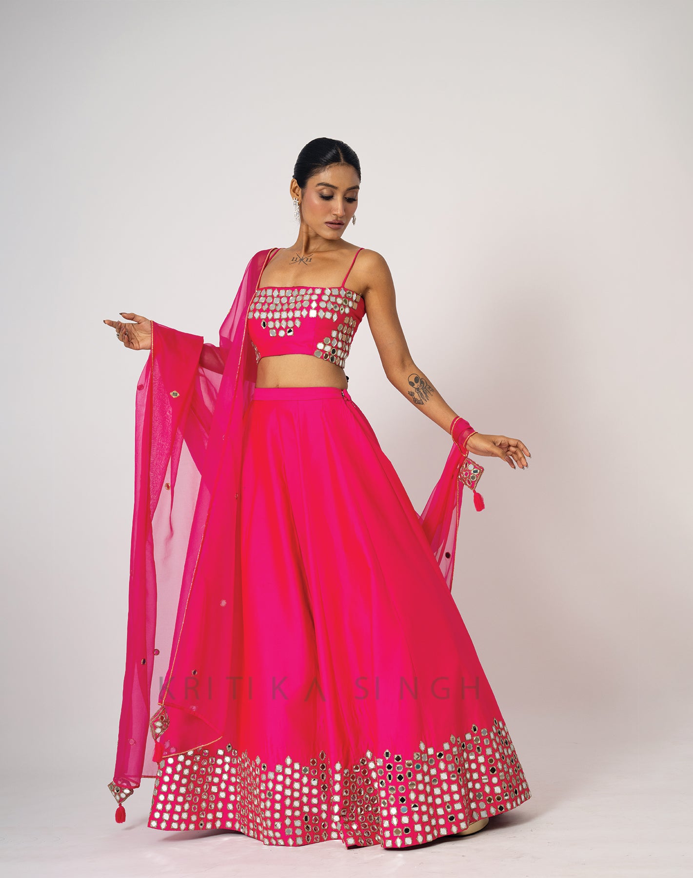 Shiny Seeds Hot Pink Hand Embroidered  Lehenga Set