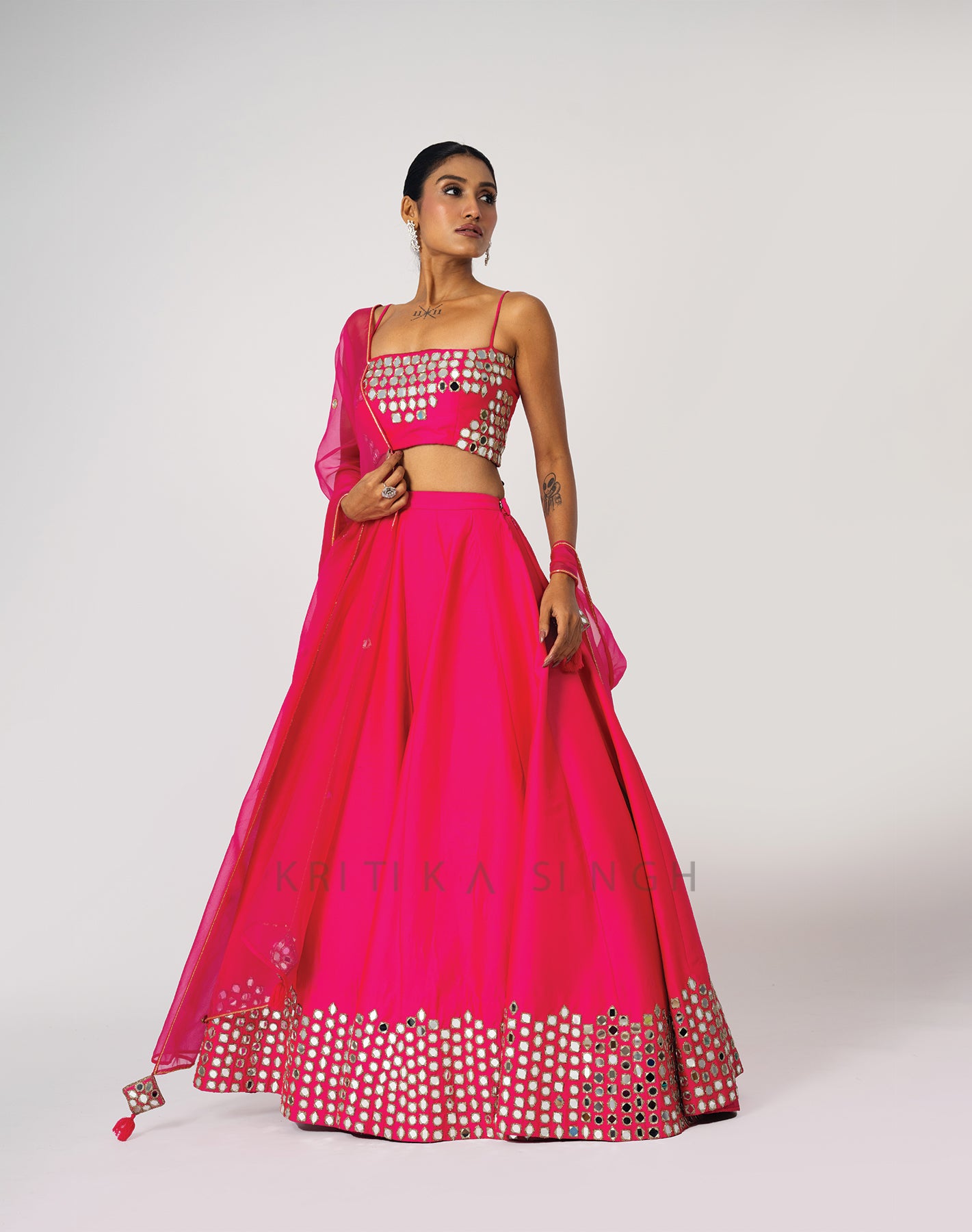 Shiny Seeds Hot Pink Hand Embroidered  Lehenga Set