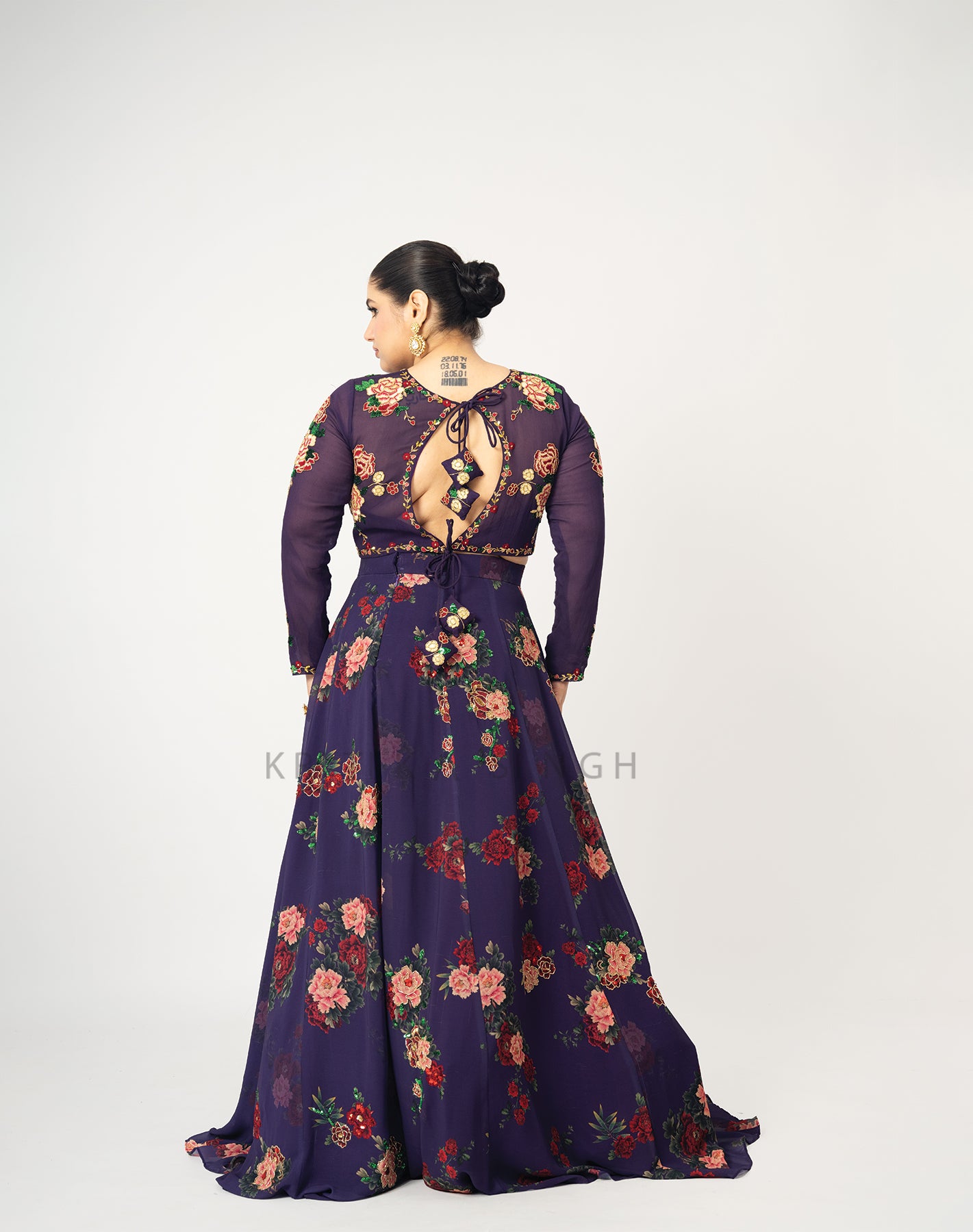 The Sunset Floral Purple Hand Embroidered  Lehenga Set