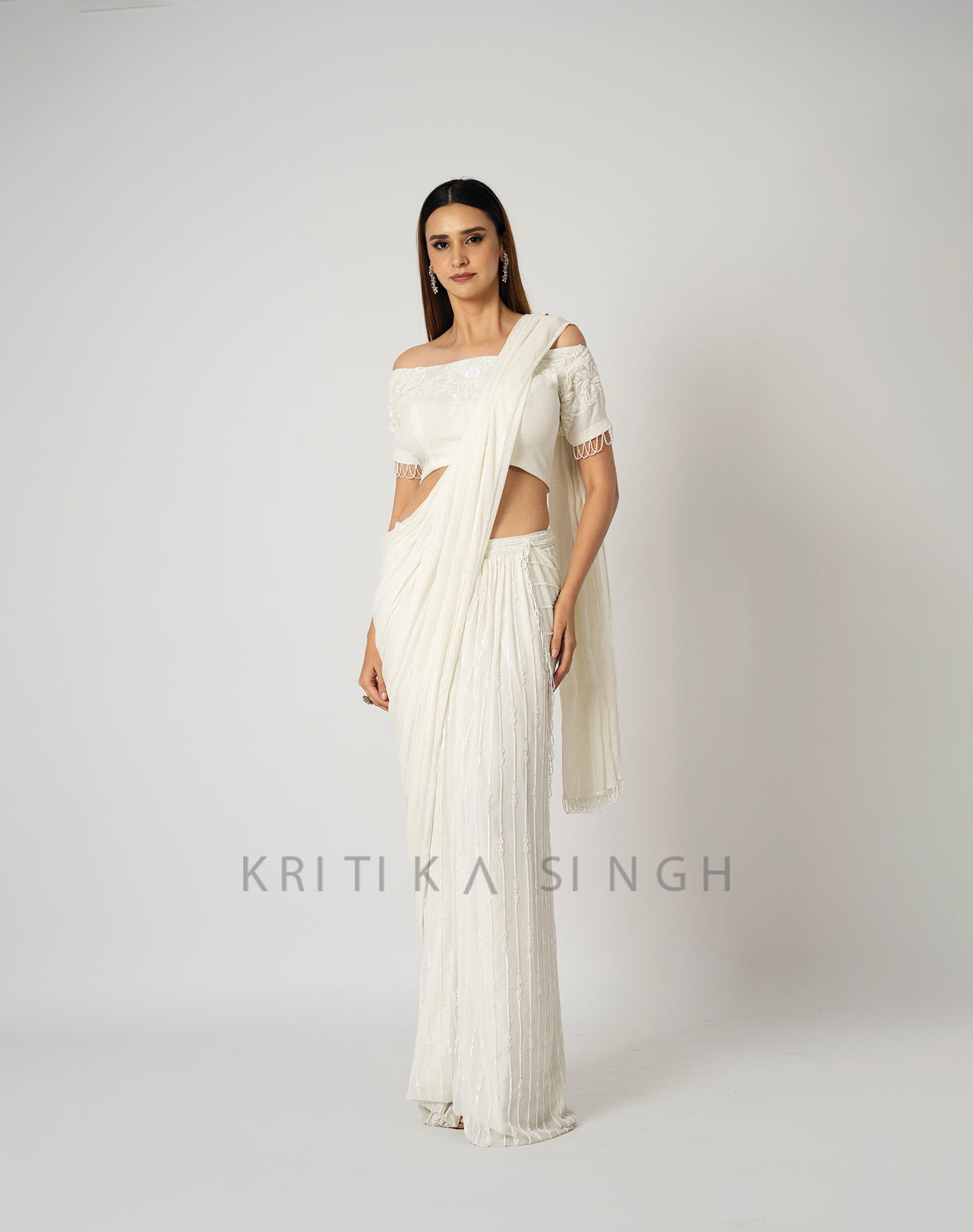 Ivory Tower White Hand Embroidered Saree