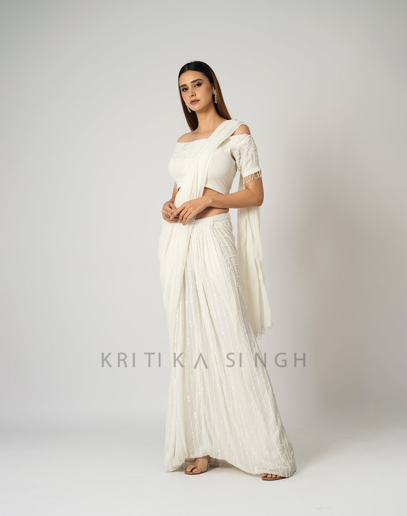 Ivory Tower White Hand Embroidered Saree