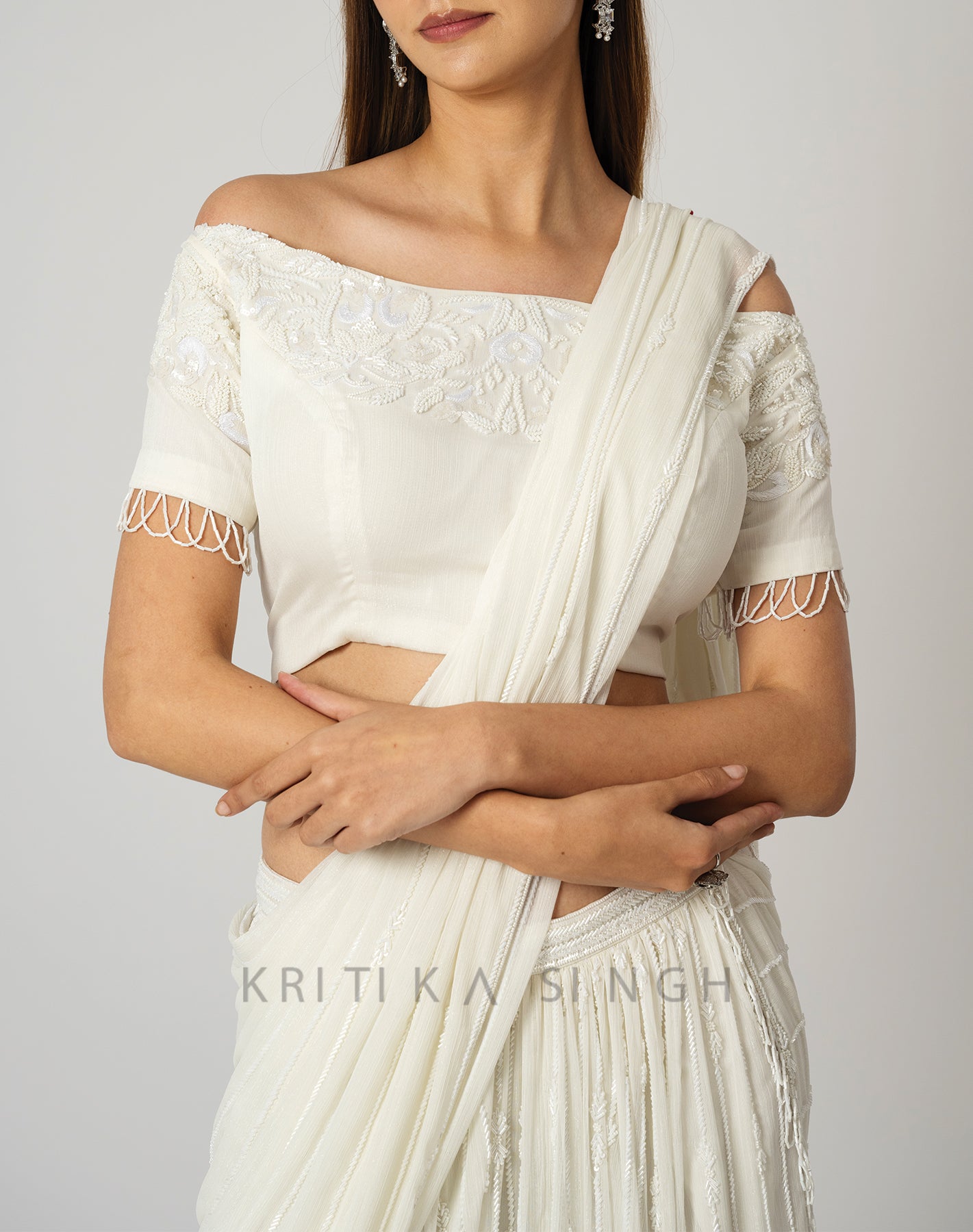 Ivory Tower White Hand Embroidered Saree